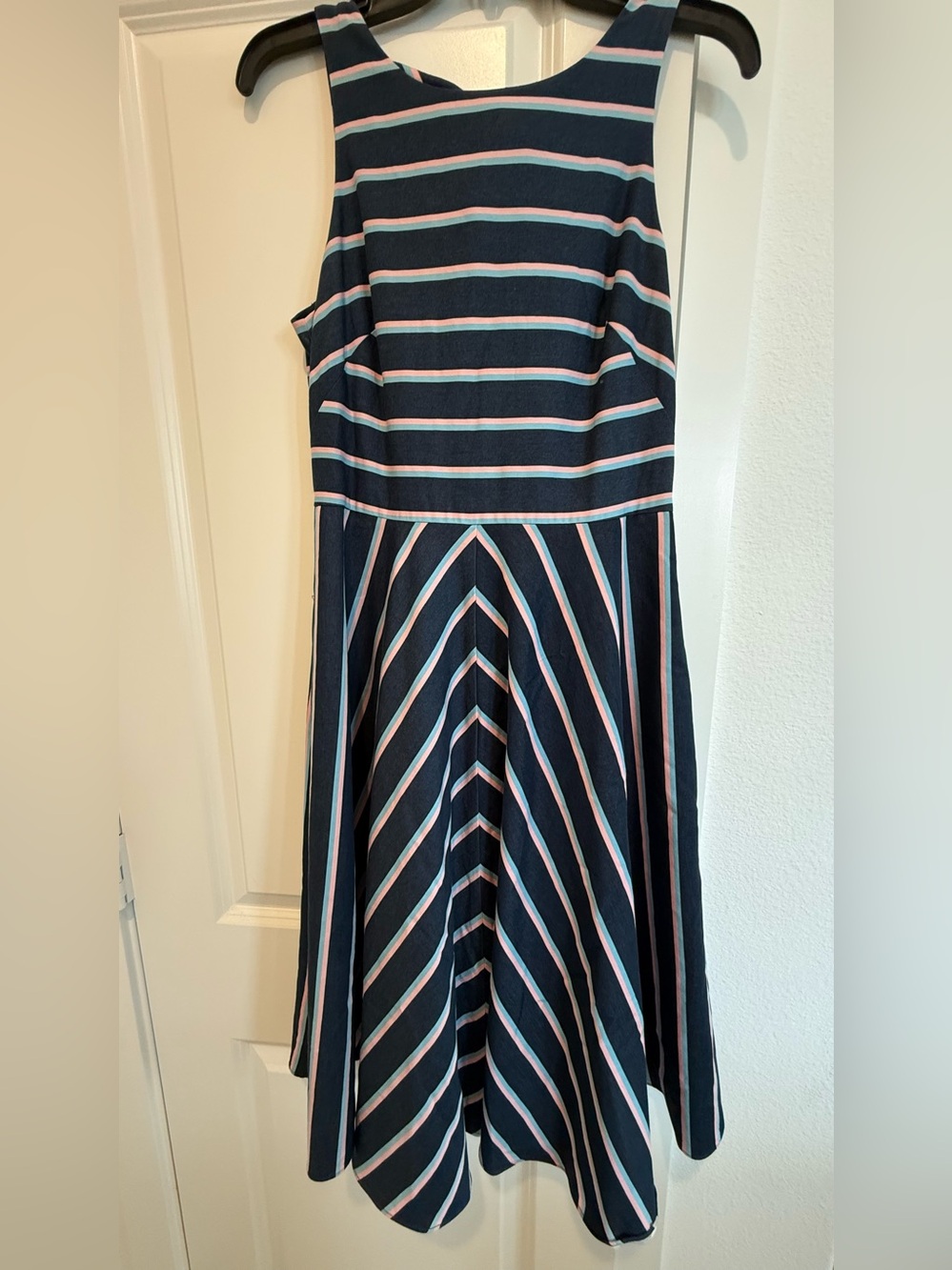 Eliza J Navy Striped Midi Dress with Pink & Light Blue Accents - Picture 2 of 7
